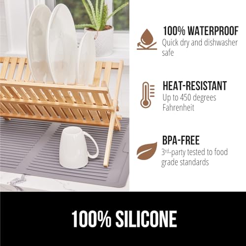 Patented BPA Free Silicone Dish Drying Mat (13" x 11" / Silicone / Gray)