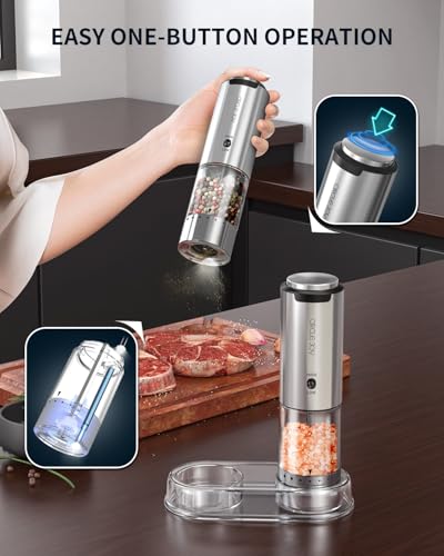 Electric Salt and Pepper Grinder Set Stainless Steel Rechargeable Salt and Pepper Grinder Set (2-Speed Rechargeable Set with Base)