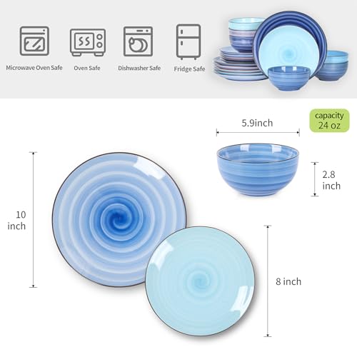 Ceramic Dinnerware Sets for 6 (Gradient Blue / 18 Pieces)