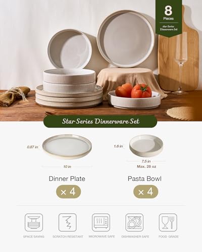 Star 8 Piece Plates and Bowls (Cappuccino White)