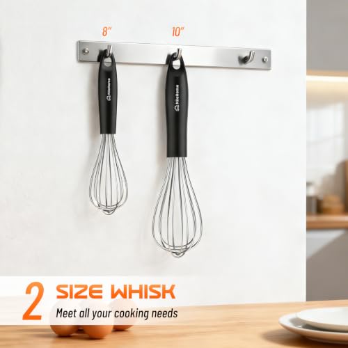 Whisk Set 8" 10" Kitchen Whisk (Black-Silver / 2 Piece)
