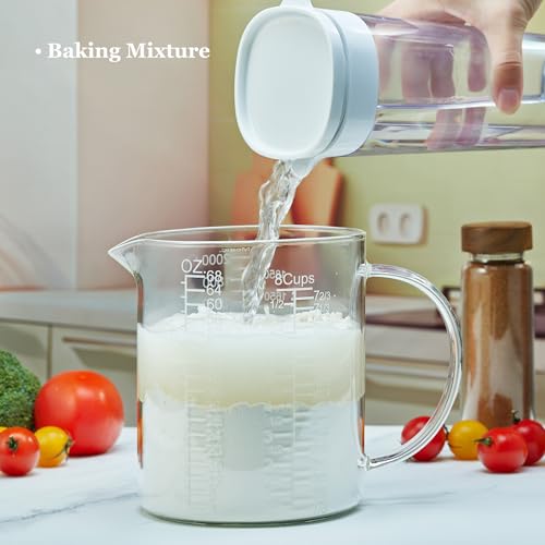 Borosilicate Glass Measuring Cup with Insulated Handle (2000 ML (64 Oz, 8 Cup) - Etched Graduated)