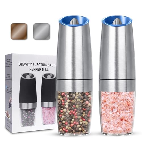 Battery Operated Gravity Salt And Pepper Grinder Set (Silver)