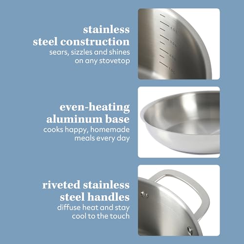 Kitchen Essentials Chef's Deck 10 Piece Stainless Steel Non Toxic Pots and Pans Kitchen Cookware Set w (Stainless Steel / 10-Piece Cookware Set)