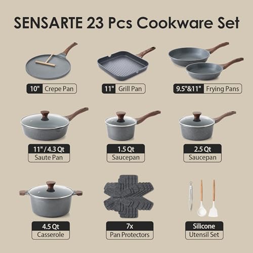23 PCS Non Stick Pots and Pans Set (Gray 02 / Large)