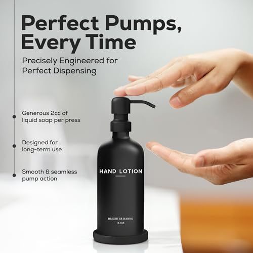 Black Glass Lotion Dispenser with Pump by Brighter Barns (Black L)
