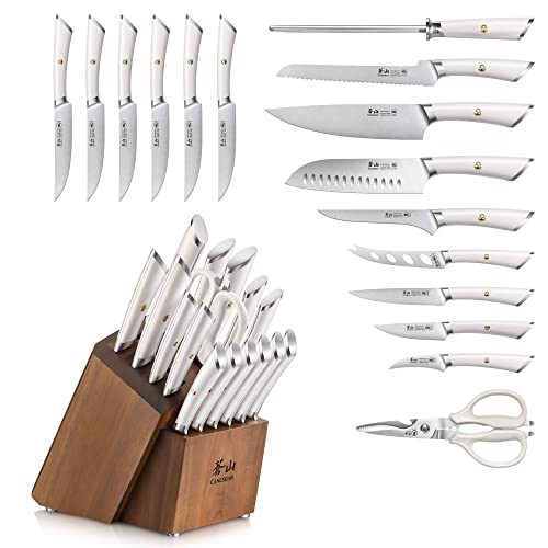 ELBERT Series German Steel Forged Knife Block Sets (17-Piece / White)