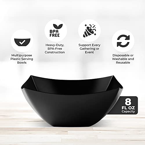 4 Pack Disposable Black Plastic Serving Bowls Square Party Candy Use 8oz (8 OUNCE / Black)