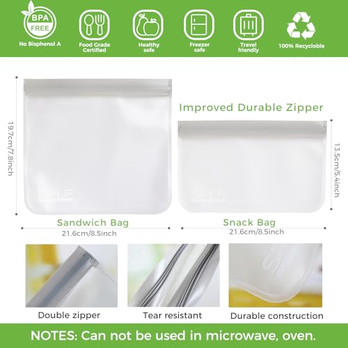 10 Pack Reusable Sandwich Bags Dishwasher Safe (10 Pack-10 Sandwich / Gray)