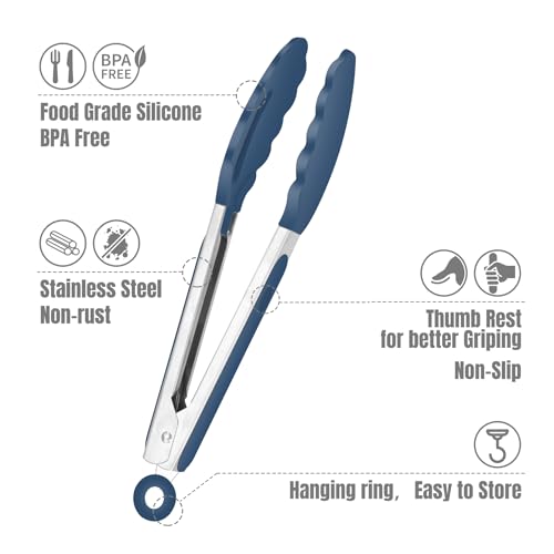 Small Silicone Kitchen Tongs 7 (Gradient Blue)