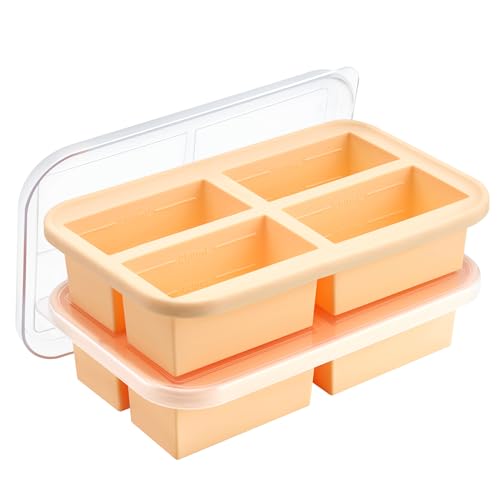 Super Ice Cube Tray 1 Cup X 4 Portions Big Silicone Freezing Mold with Lid (13.92 Ounce)