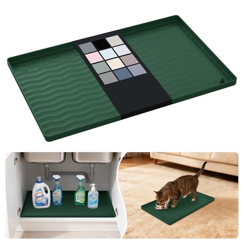 Waterproof Silicone Under Sink Mat 19'' x 12'' Shelf Liner for Kitchen and Bathroom (Green / 12"W x 19"L)