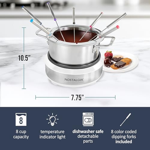 8 Cup Electric Fondue Pot Set for Cheese & Chocolate (White / 8 Cup)