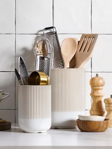 Utensil Holder for Kitchen Counter (Warm White Glaze)