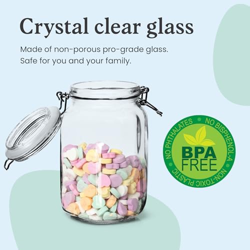 Set of 3 Glass Mason Jar with Airtight Lid 50 Ounces (50 oz 3 Pack)