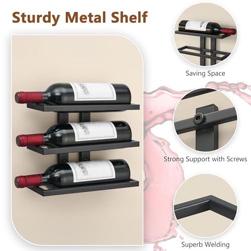 3 Tier Wall Mount Wine Rack (1 Pack (3 Bottles) / Black)
