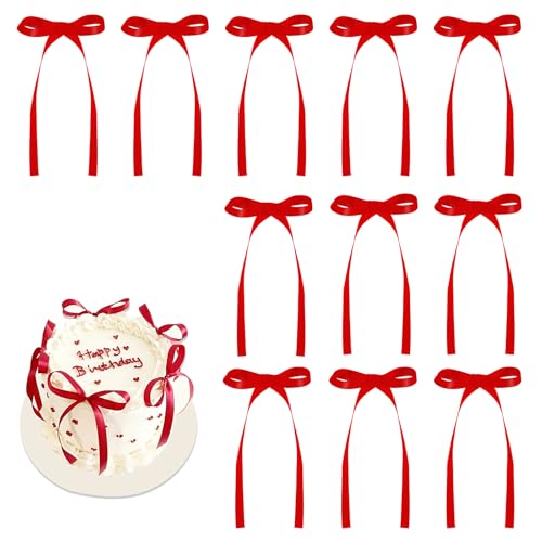 30 Pack Red Ribbon Bows for Cake Bow Cake Toppers (Red)