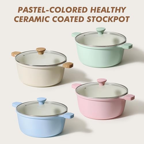 Ceramic Nonstick Stock Pot with Lid (7 Quarts / Mint Green)