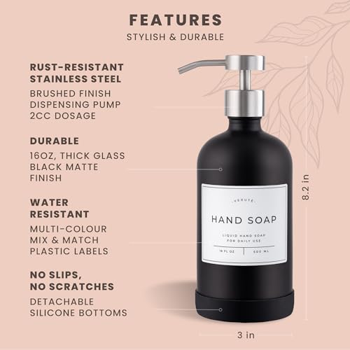 Hand and Dish Soap Dispenser for Kitchen and Bathroom (Matte Black Bottle / Brushed Silver Pump)