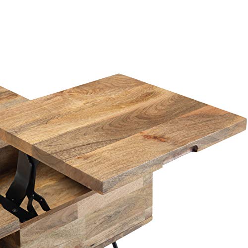 Hunter 32" Wide Solid Mango Wood Square Coffee Table in Natural (Lift Top Coffee Table / 32 inch / Refined Natural)