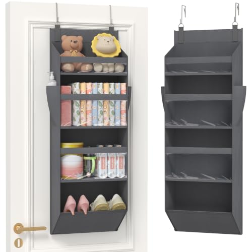 1 Pack Over the Door Organizer 4 Section Hanging Storage (Dark Gray / 4 Section)