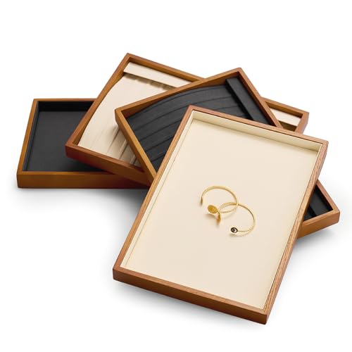 8 Line Wood Ring Storage Tray Jewelry Drawer Organizer Showcase Ring Earrings Display Holder (Creamy-white ring tray)