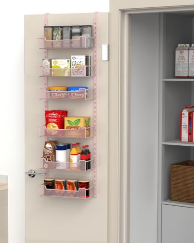 12.3" W Narrow Over the Door Pantry Organizer (Pink / 12.3"W 6-Tier)