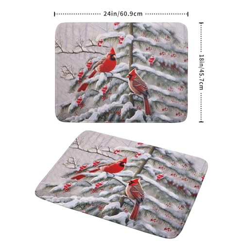 Red Birds Dish Drying Mat Winter Berry Dish Drainer Mats Absorbent Reversible Microfiber Kitchen Countertop Protector Dishes Pad 18x24 inch (Winter Red Bird / 18" x 24")