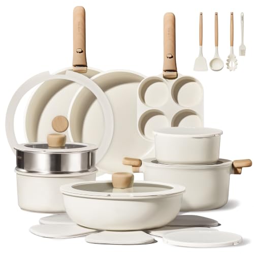 26pcs Pots and Pans Set Non Stick (Cream White / 26 Piece)