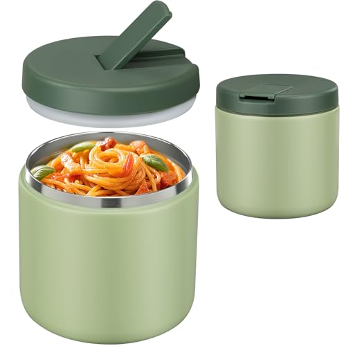 19oz Insulated Vacuum Food Jar with Buckle Lid Wide Mouth Soup Thermo for Hot Food Kids Leakproof Stainless Steel Lunch Container (Green-L / 19OZ)