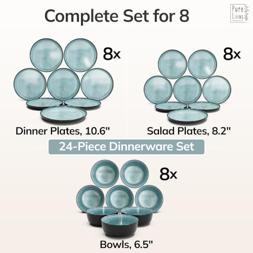 24 Piece Stoneware Dinnerware Set for 8 (Dark / Petrol / Set for 8 (24pcs))
