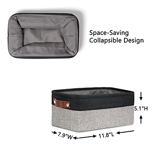 Small Storage Baskets for Shelves (Black&Grey / XS-12"x8"x5")