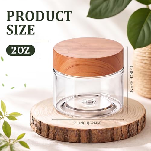 6 Pack 2 oz Plastic Jars Containers with Lids Wide (Faux Wood / 2 oz)