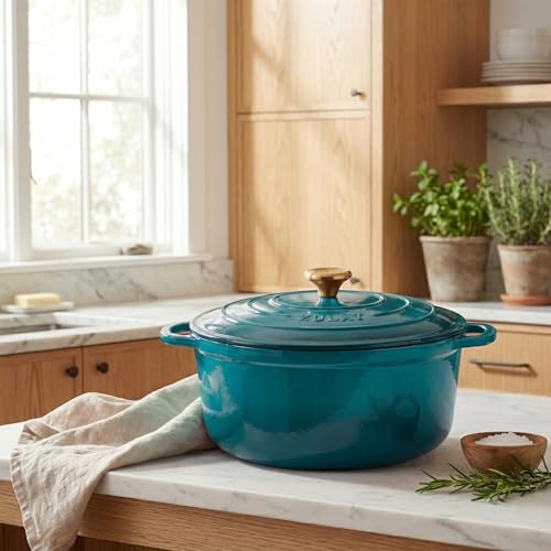 7.7 Quart Enameled Cast Iron Dutch Oven Pot with Lid (Emerald / 7.7 Quart)