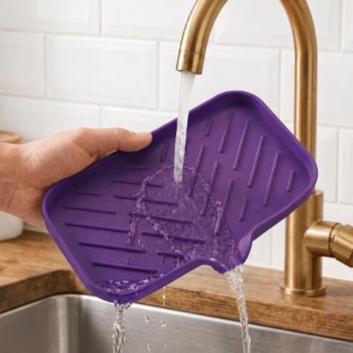 Silicone Soap Dish with Drain Spout (Purple / M(9.6"×5.3"))