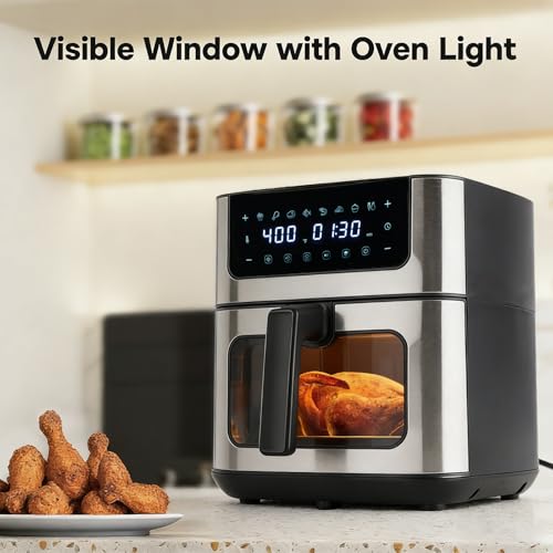 8-in-1 Air Fryer 6.34 Qt, Digital Preset Airfryer with Visible Window, Nonstick and Dishwasher-Safe Basket, Air Fry, Chicken, Pizza, Dehydrate, Fries, 90-Min Timer, 1700W, Black (Black-6.34Qt-B / 6.34 Qt)