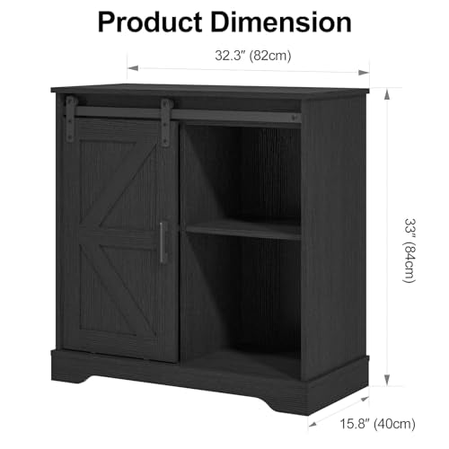 Sliding Barn Door Buffet Sideboard Storage Cabinet Coffee Bar Kitchen Farmhouse Style (Black)