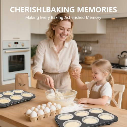 2PCS Jumbo Muffin Pan 6 Cup Cupcake Tin Nonstick Carbon Steel (Gray / Jumbo 6 cup)