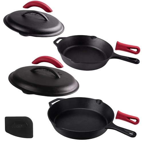 Cast Iron Skillet Set with Lids (10"+12")