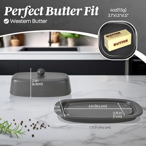 Standard Ceramic Butter Dish with Lid for Countertop (Gray / Standard)