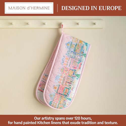 Double Oven Mitts 100% Cotton Double Oven Glove (124 - Christmas Market - Pink / 7" x 35" (Double Oven Mitt))