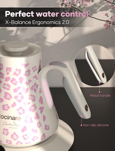 Color Changing Gooseneck Electric Kettle for Precision Brewing (Blush Leopard)