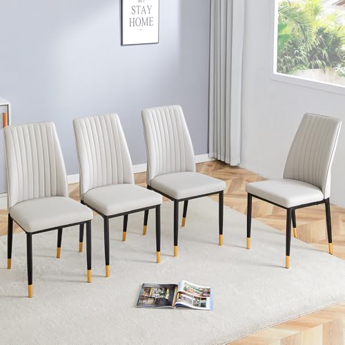 Modern Dining Chairs Set of 4 Gray Kitchen Chairs Set PU Leather Chair with Metal Legs Armless Upholstered Chair for Dinner Room (B- Gray)