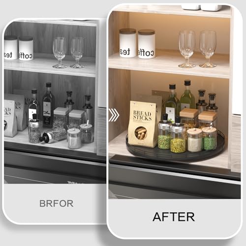 16 Inch Oak Lazy Susan Organizer with Black Metal Rail (Black / 16)