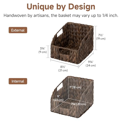 Pantry Baskets for Organizing (Dark Brown(Water Hyacinth) / 2x 8½"L x 10"W x 7½"H)