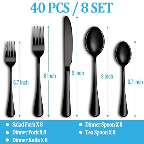 40 Pcs Black Silverware Set (Black)