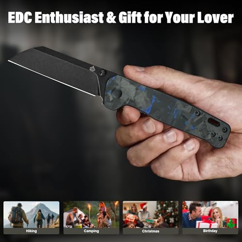 Penguin V2 Folding Pocket Knife (Blue Shredded CF Overlay/Black)