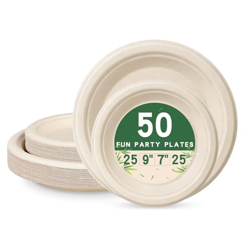 Compostable Paper Plates (Nature / 50 Count (25-9" & 25-7"))
