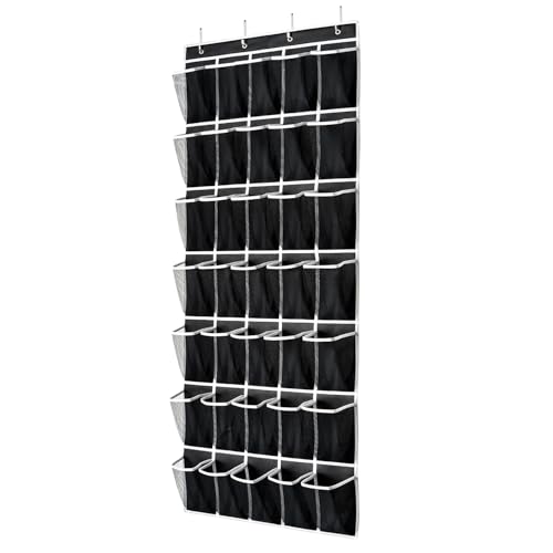 35 Pockets Over the Door Shoe Organizer (Black - 35 Pockets)