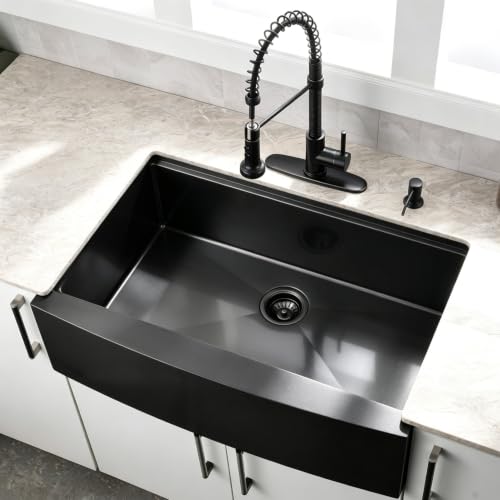 33 Inch Black Farmhouse Sink Workstation (33"L x 22"W x 10"D / Matte Black)